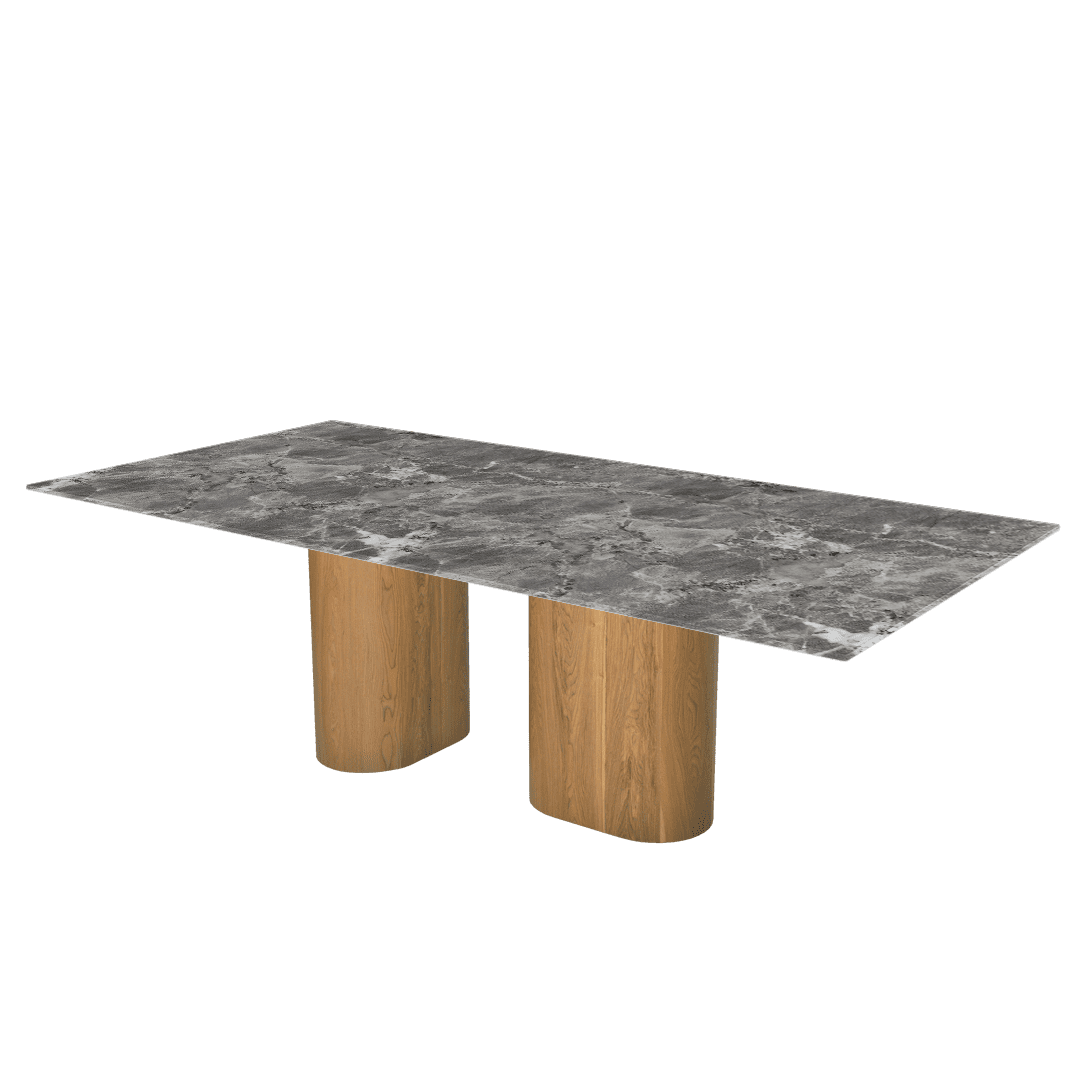 Oval Marble Dining Table 2.4×1.2m | Ash Wood Block Base