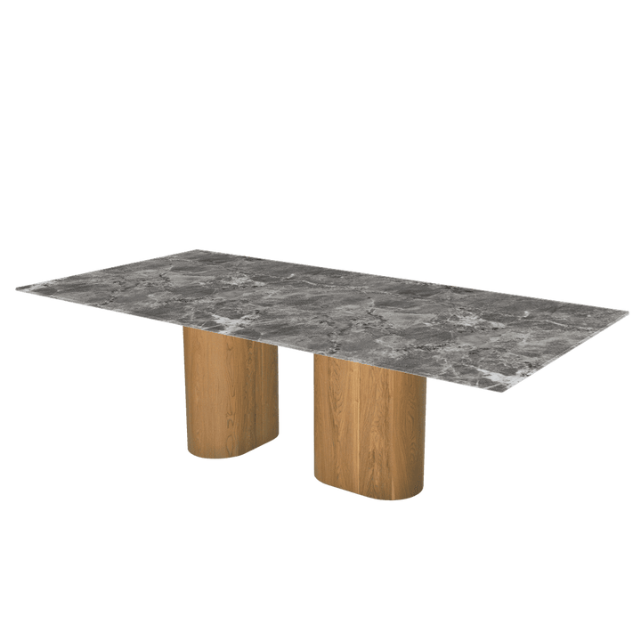 Oval Marble Dining Table 2.4×1.2m | Ash Wood Block Base