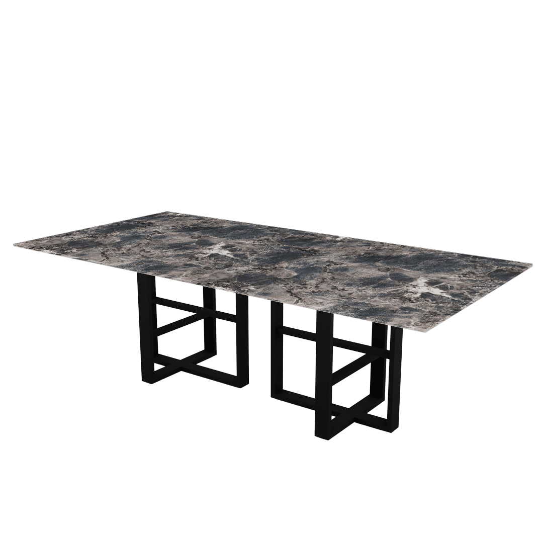 Rectangular Marble Dining Table 2.4×1.2m | Black Metal Trestle Base