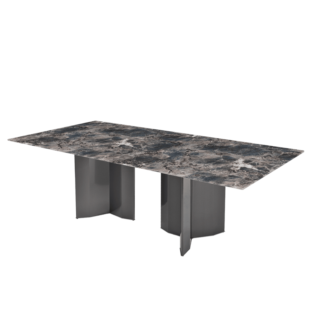 Rectangular Marble Dining Table 2.4×1.2m | Black Titanium Steel Base