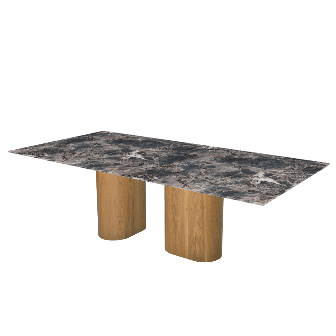 Oval Marble Dining Table 2.4×1.2m | Ash Wood Block Base