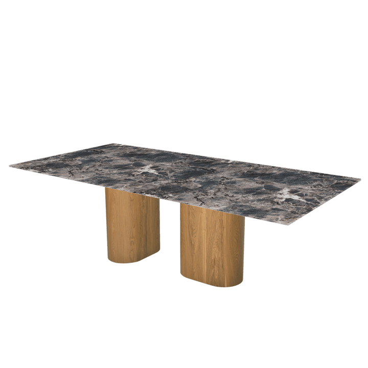 Oval Marble Dining Table 2.4×1.2m | Ash Wood Block Base