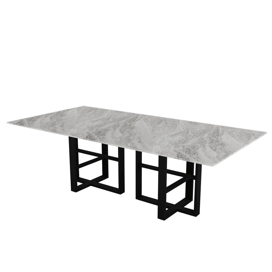 Rectangular Marble Dining Table 2.4×1.2m | Black Metal Trestle Base