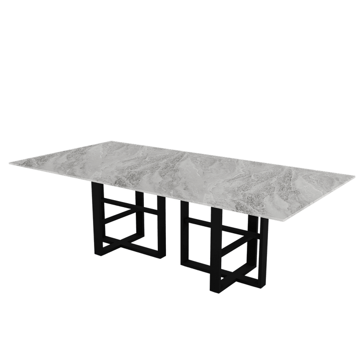 Rectangular Marble Dining Table 2.4×1.2m | Black Metal Trestle Base