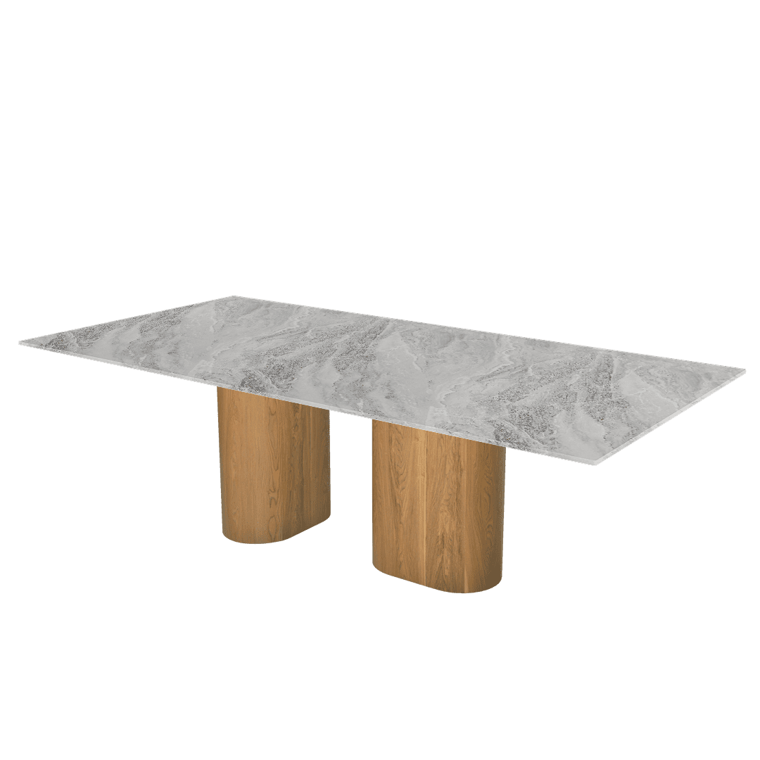 Oval Marble Dining Table 2.4×1.2m | Ash Wood Block Base
