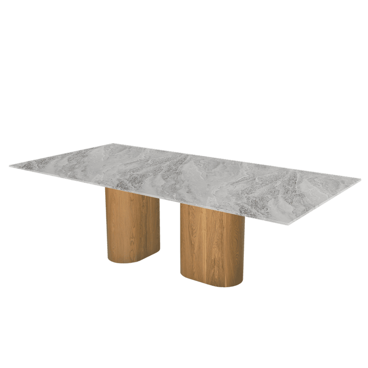 Oval Marble Dining Table 2.4×1.2m | Ash Wood Block Base
