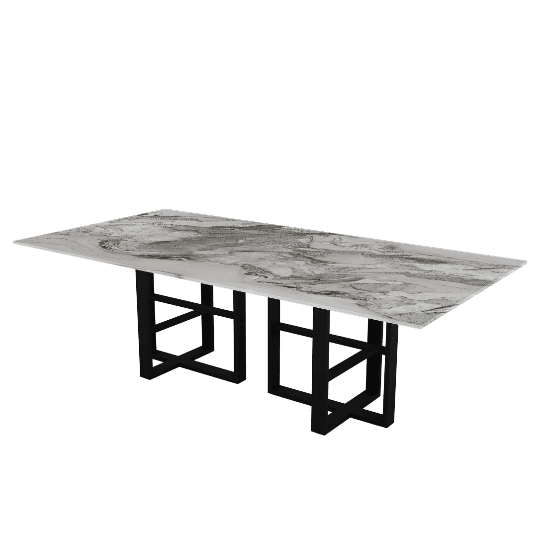 Rectangular Marble Dining Table 2.4×1.2m | Black Metal Trestle Base