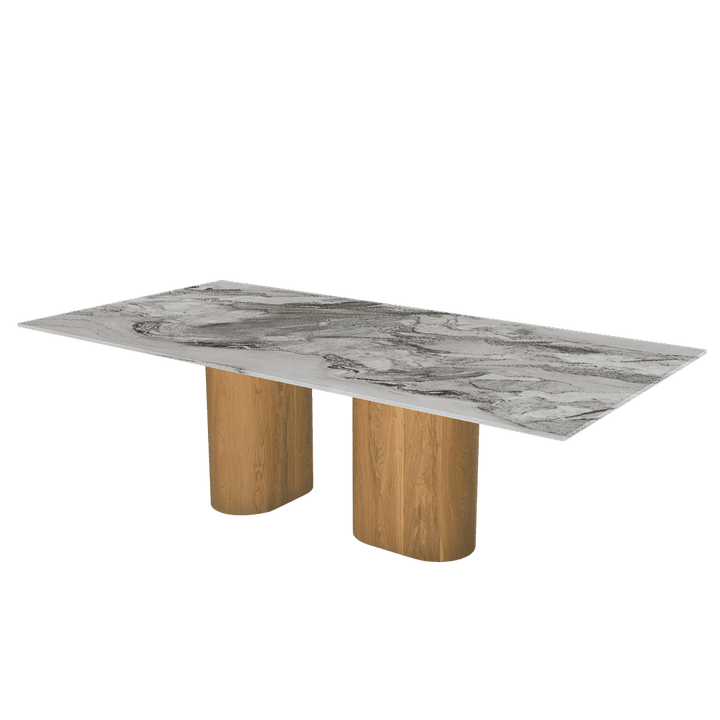 Oval Marble Dining Table 2.4×1.2m | Ash Wood Block Base