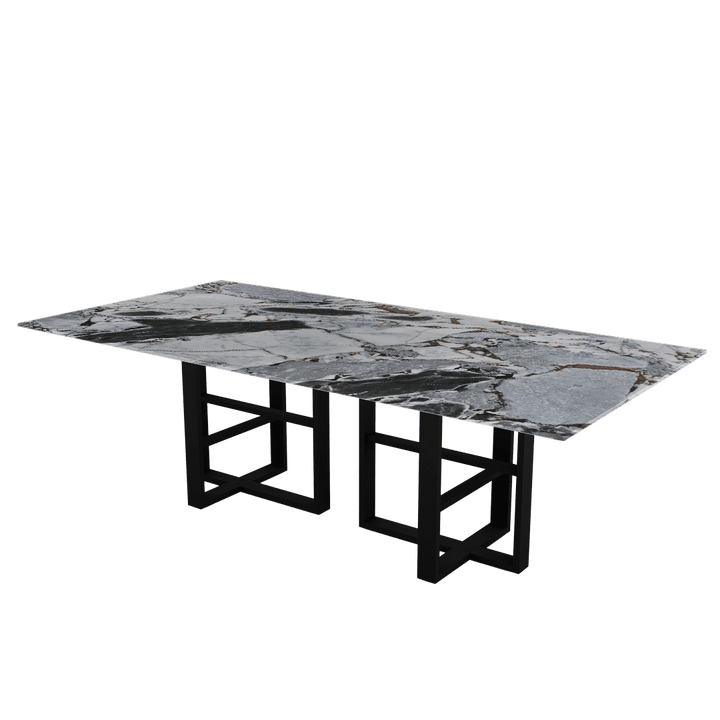 Rectangular Marble Dining Table 2.4×1.2m | Black Metal Trestle Base