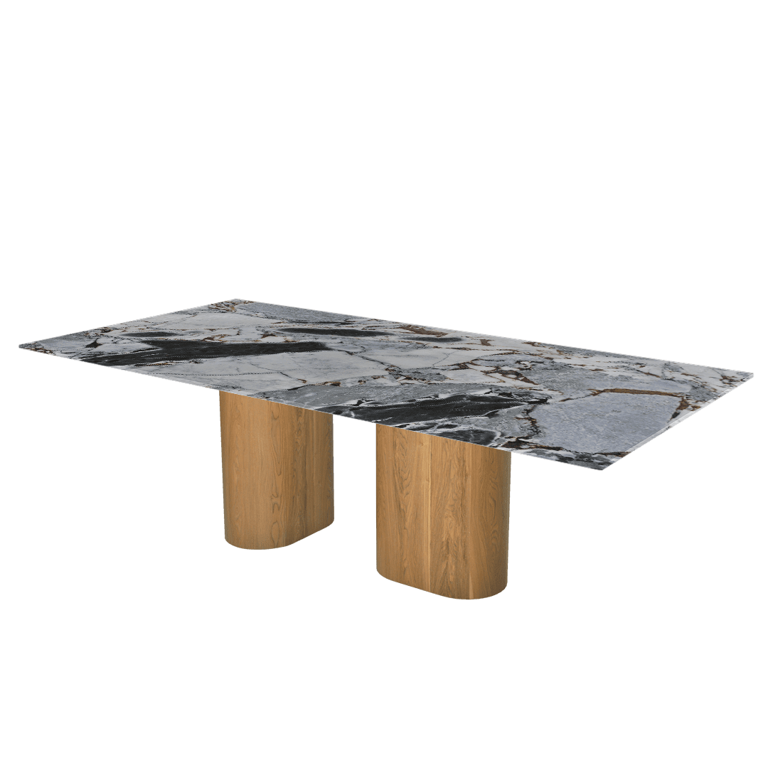 Oval Marble Dining Table 2.4×1.2m | Ash Wood Block Base