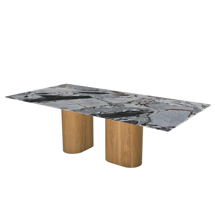 Oval Marble Dining Table 2.4×1.2m | Ash Wood Block Base
