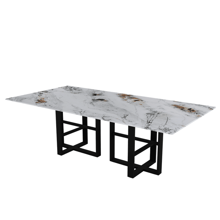 Rectangular Marble Dining Table 2.4×1.2m | Black Metal Trestle Base