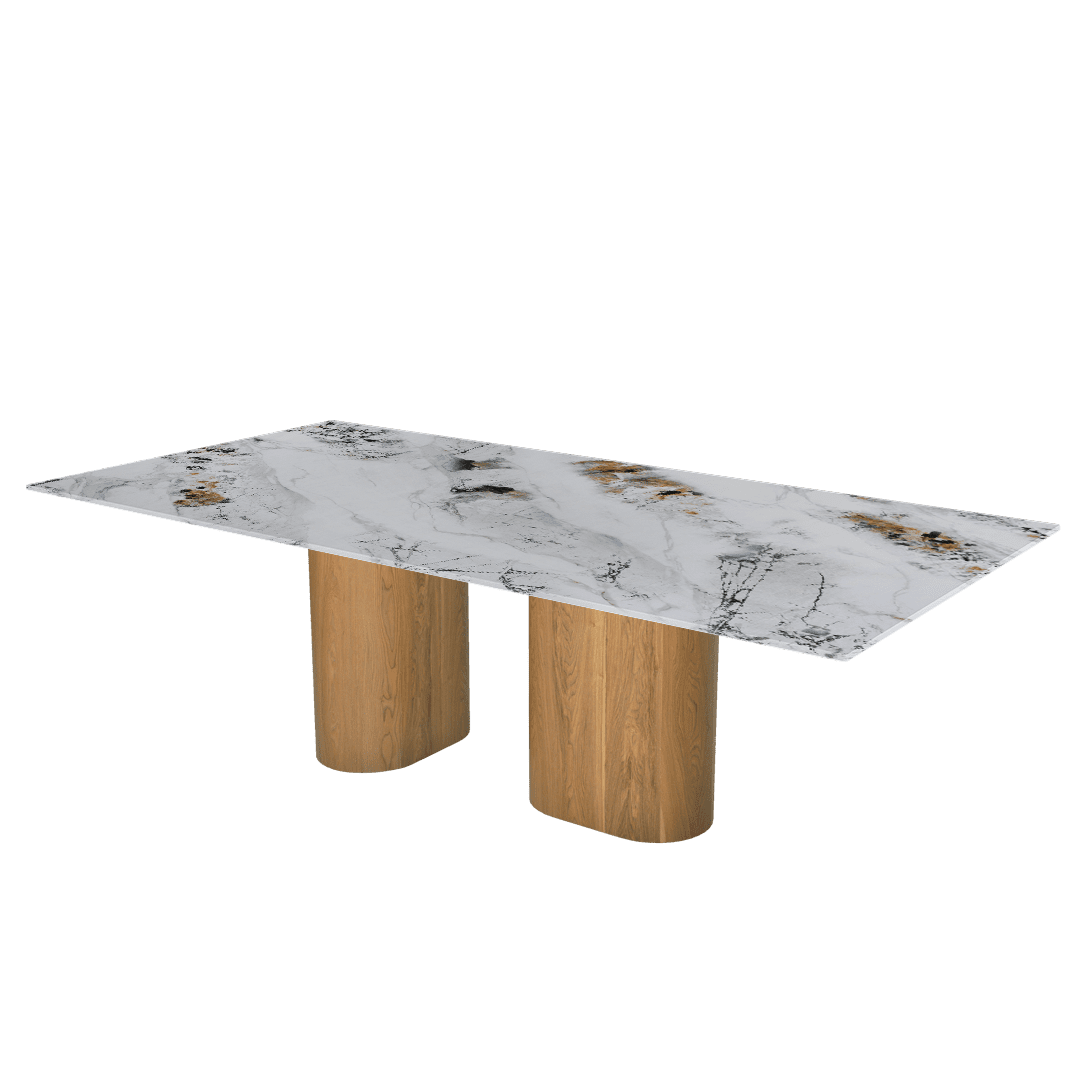 Oval Marble Dining Table 2.4×1.2m | Ash Wood Block Base