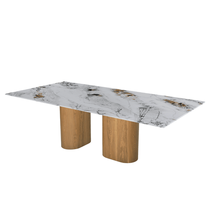 Oval Marble Dining Table 2.4×1.2m | Ash Wood Block Base
