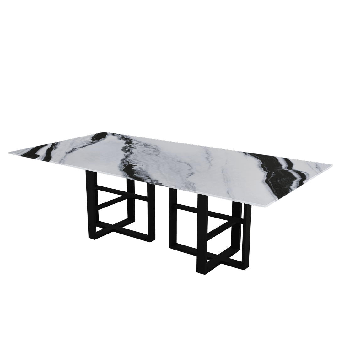 Rectangular Marble Dining Table 2.4×1.2m | Black Metal Trestle Base