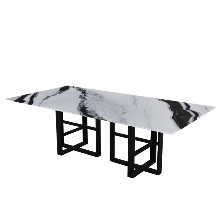 Rectangular Marble Dining Table 2.4×1.2m | Black Metal Trestle Base