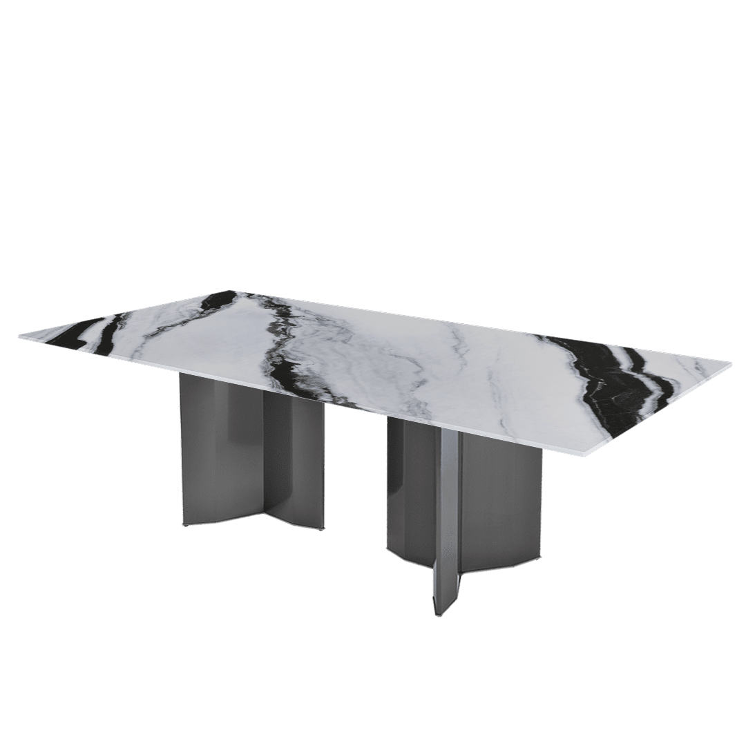 Rectangular Marble Dining Table 2.4×1.2m | Black Titanium Steel Base