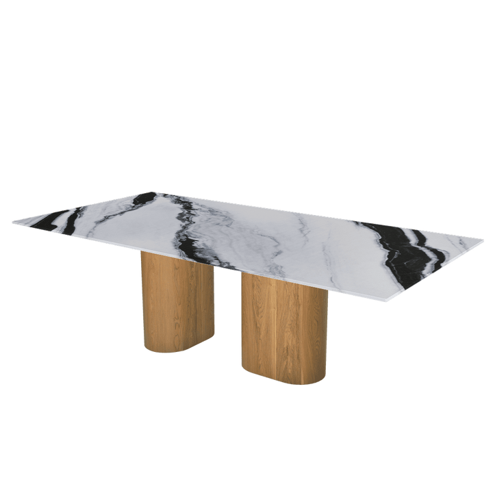 Oval Marble Dining Table 2.4×1.2m | Ash Wood Block Base
