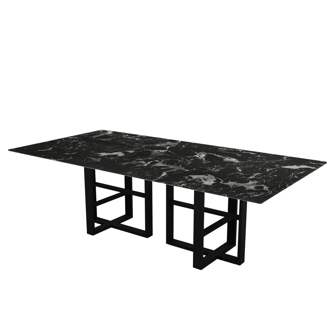 Rectangular Marble Dining Table 2.4×1.2m | Black Metal Trestle Base