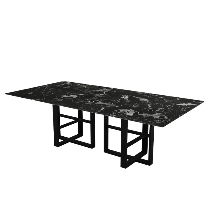 Rectangular Marble Dining Table 2.4×1.2m | Black Metal Trestle Base