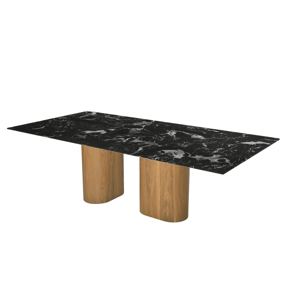 Oval Marble Dining Table 2.4×1.2m | Ash Wood Block Base
