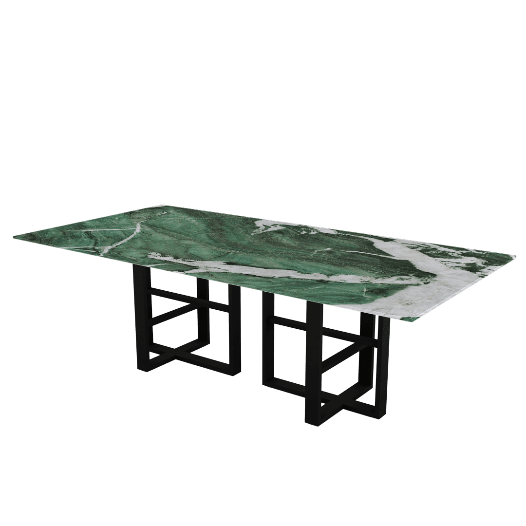 Rectangular Marble Dining Table 2.4×1.2m | Black Metal Trestle Base