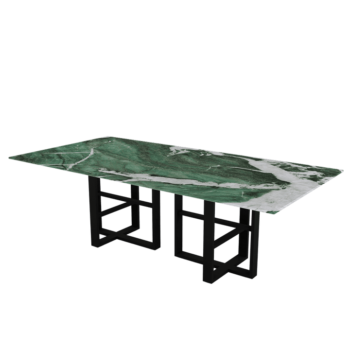 Rectangular Marble Dining Table 2.4×1.2m | Black Metal Trestle Base