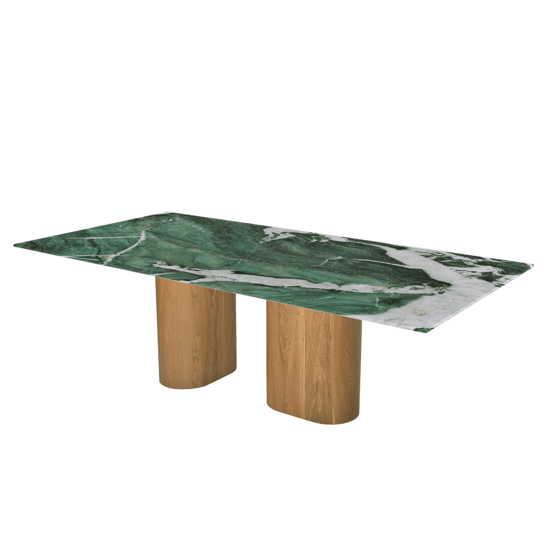 Oval Marble Dining Table 2.4×1.2m | Ash Wood Block Base