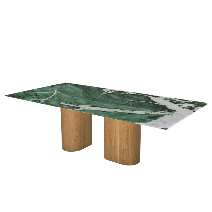 Oval Marble Dining Table 2.4×1.2m | Ash Wood Block Base