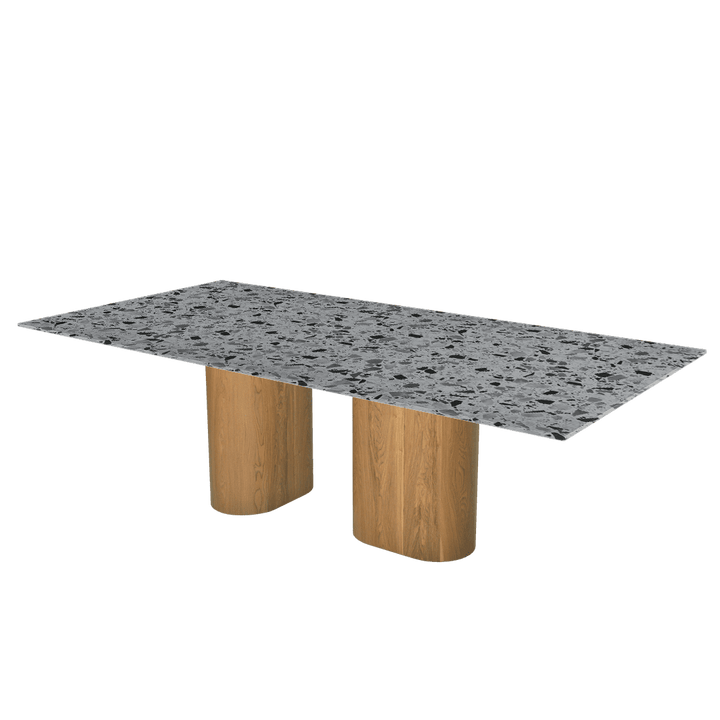 Oval Marble Dining Table 2.4×1.2m | Ash Wood Block Base