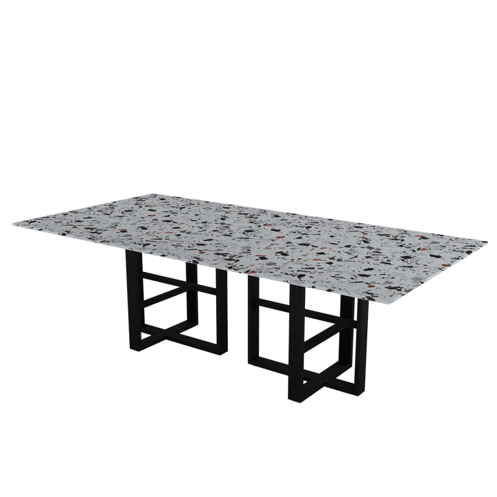 Rectangular Marble Dining Table 2.4×1.2m | Black Metal Trestle Base