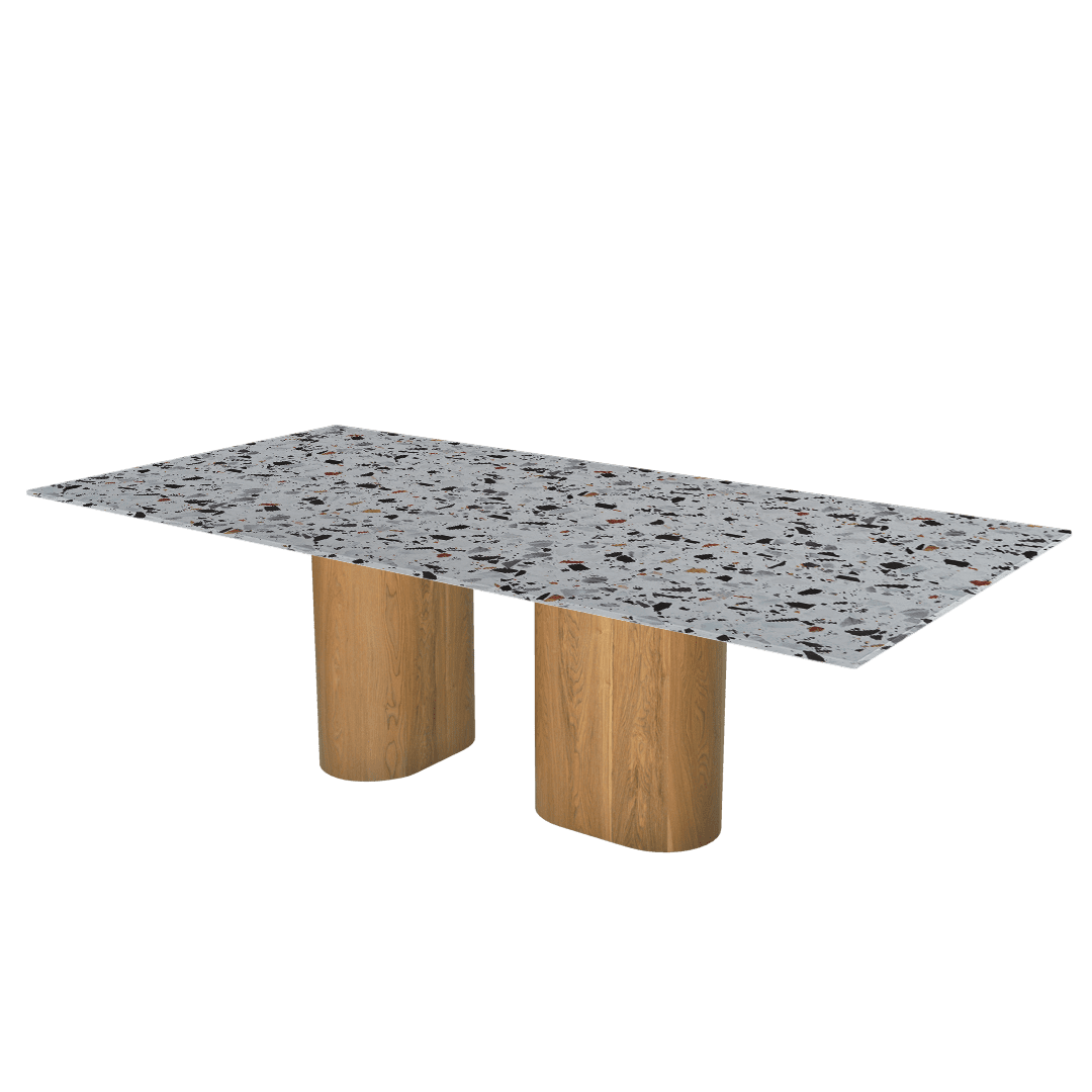Oval Marble Dining Table 2.4×1.2m | Ash Wood Block Base
