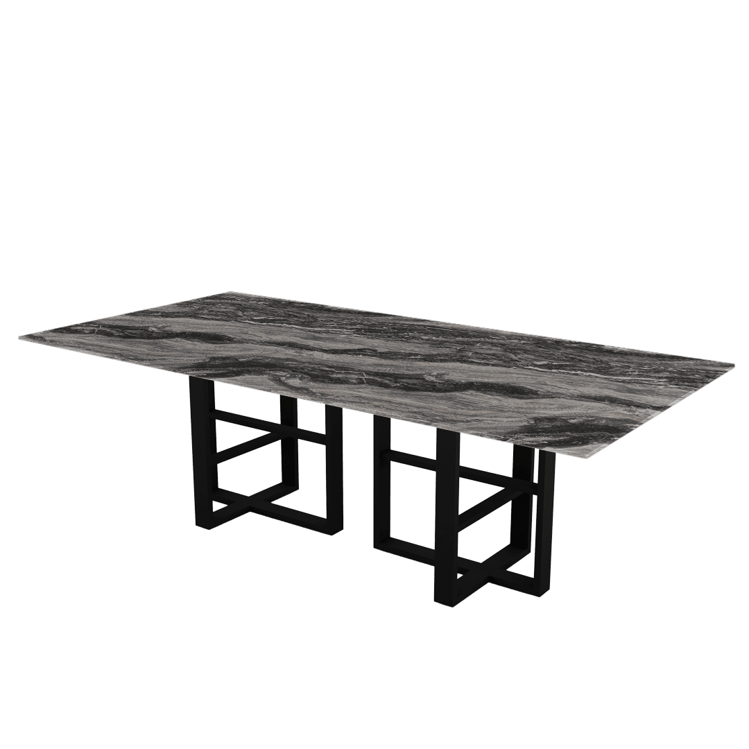 Rectangular Marble Dining Table 2.4×1.2m | Black Metal Trestle Base