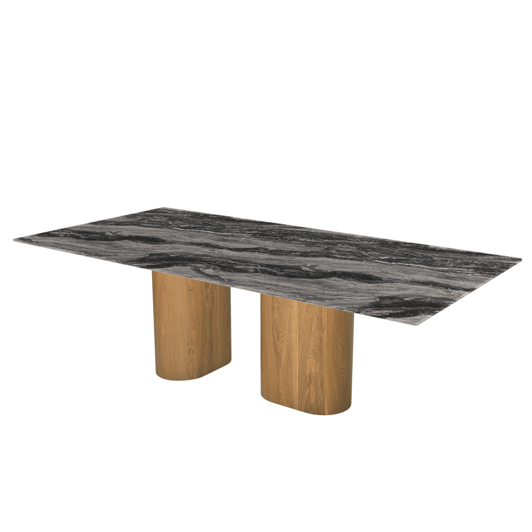 Oval Marble Dining Table 2.4×1.2m | Ash Wood Block Base