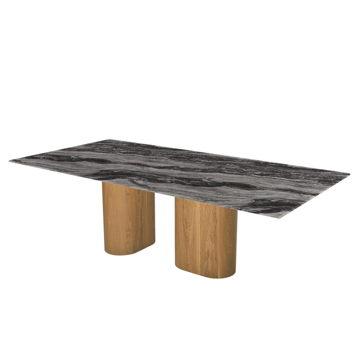 Oval Marble Dining Table 2.4×1.2m | Ash Wood Block Base