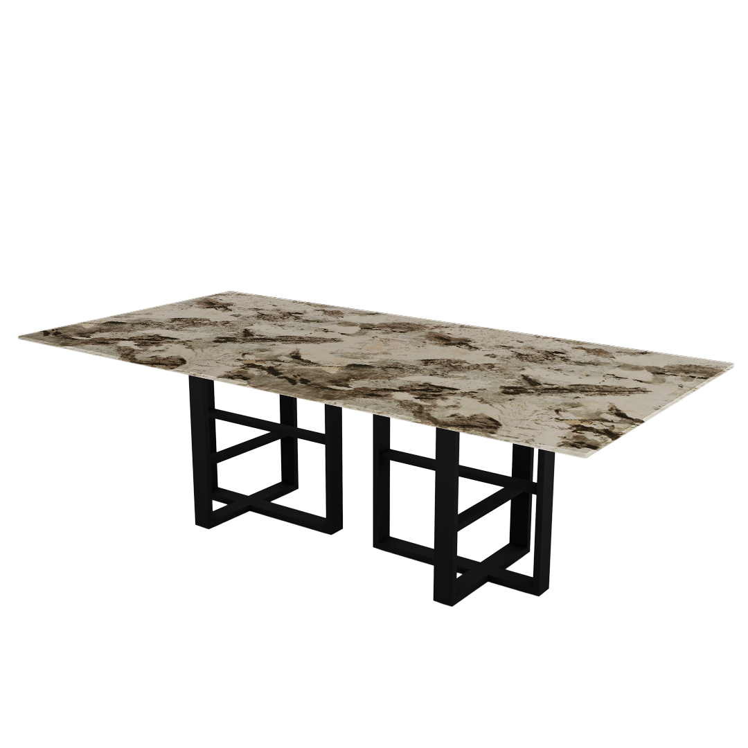 Rectangular Marble Dining Table 2.4×1.2m | Black Metal Trestle Base