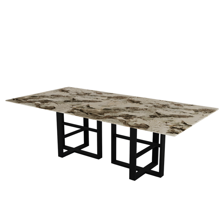 Rectangular Marble Dining Table 2.4×1.2m | Black Metal Trestle Base
