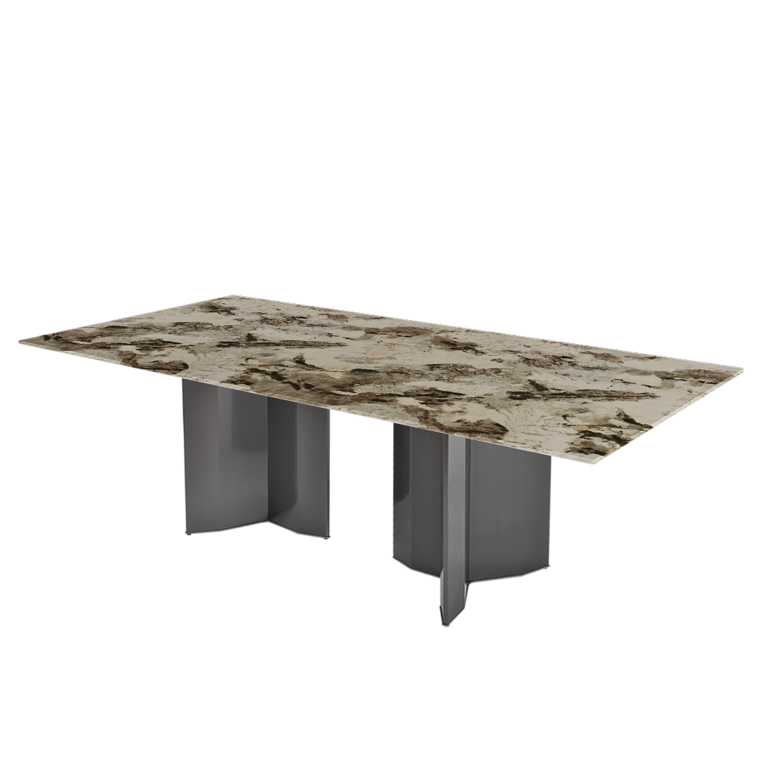 Rectangular Marble Dining Table 2.4×1.2m | Black Titanium Steel Base
