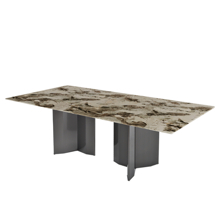 Rectangular Marble Dining Table 2.4×1.2m | Black Titanium Steel Base