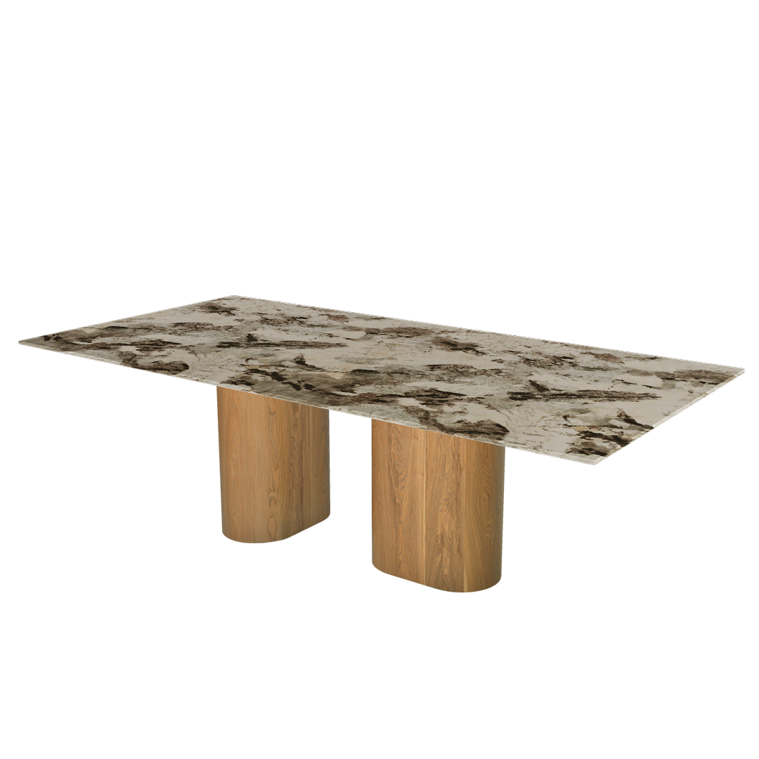 Oval Marble Dining Table 2.4×1.2m | Ash Wood Block Base
