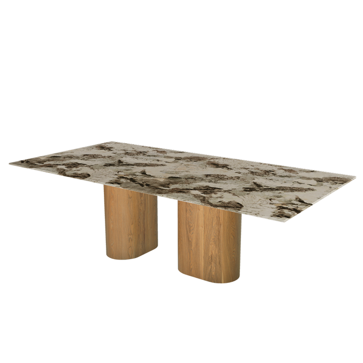 Oval Marble Dining Table 2.4×1.2m | Ash Wood Block Base