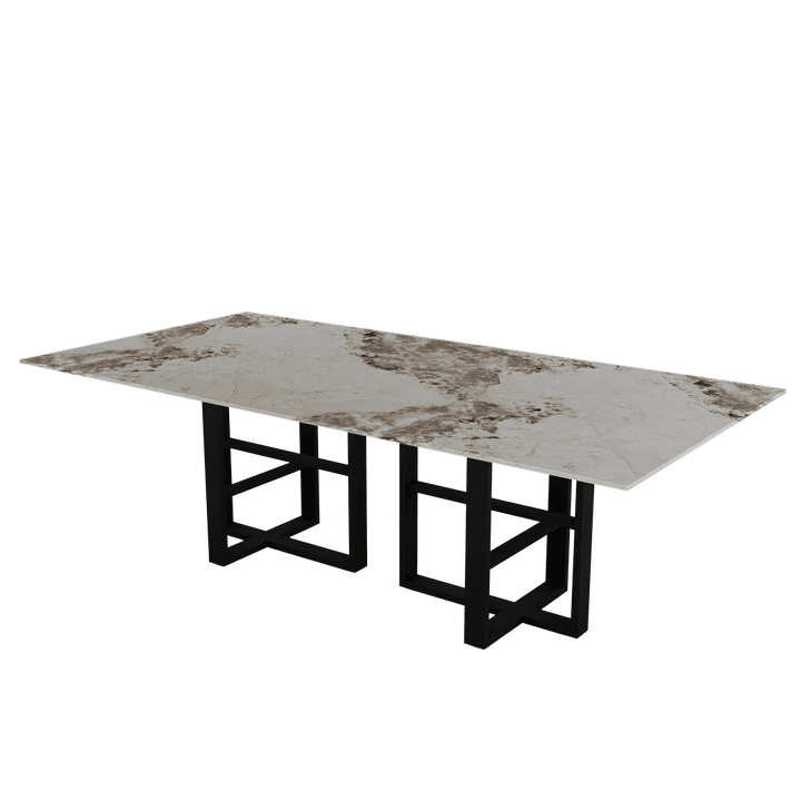 Rectangular Marble Dining Table 2.4×1.2m | Black Metal Trestle Base