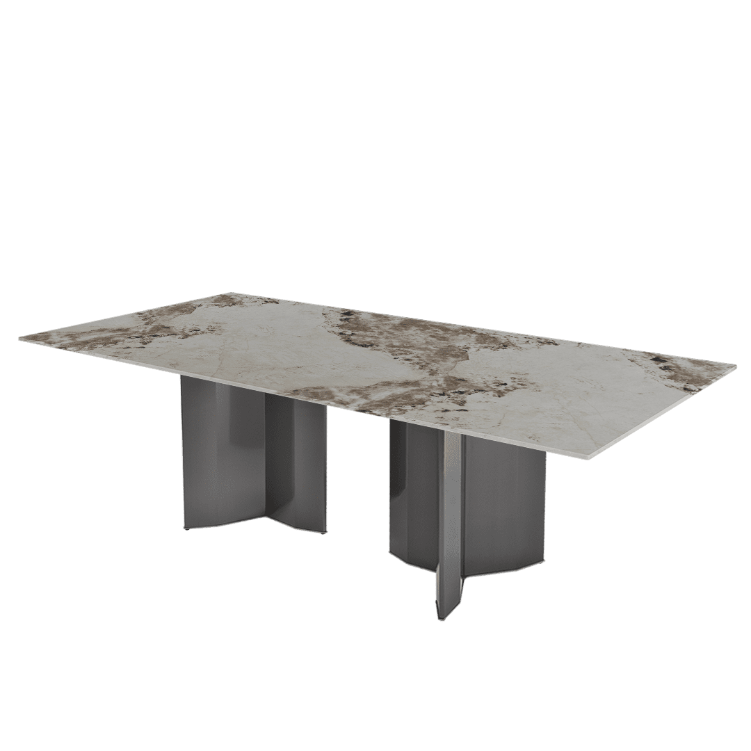 Rectangular Marble Dining Table 2.4×1.2m | Black Titanium Steel Base
