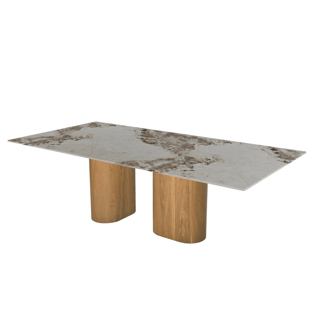 Oval Marble Dining Table 2.4×1.2m | Ash Wood Block Base