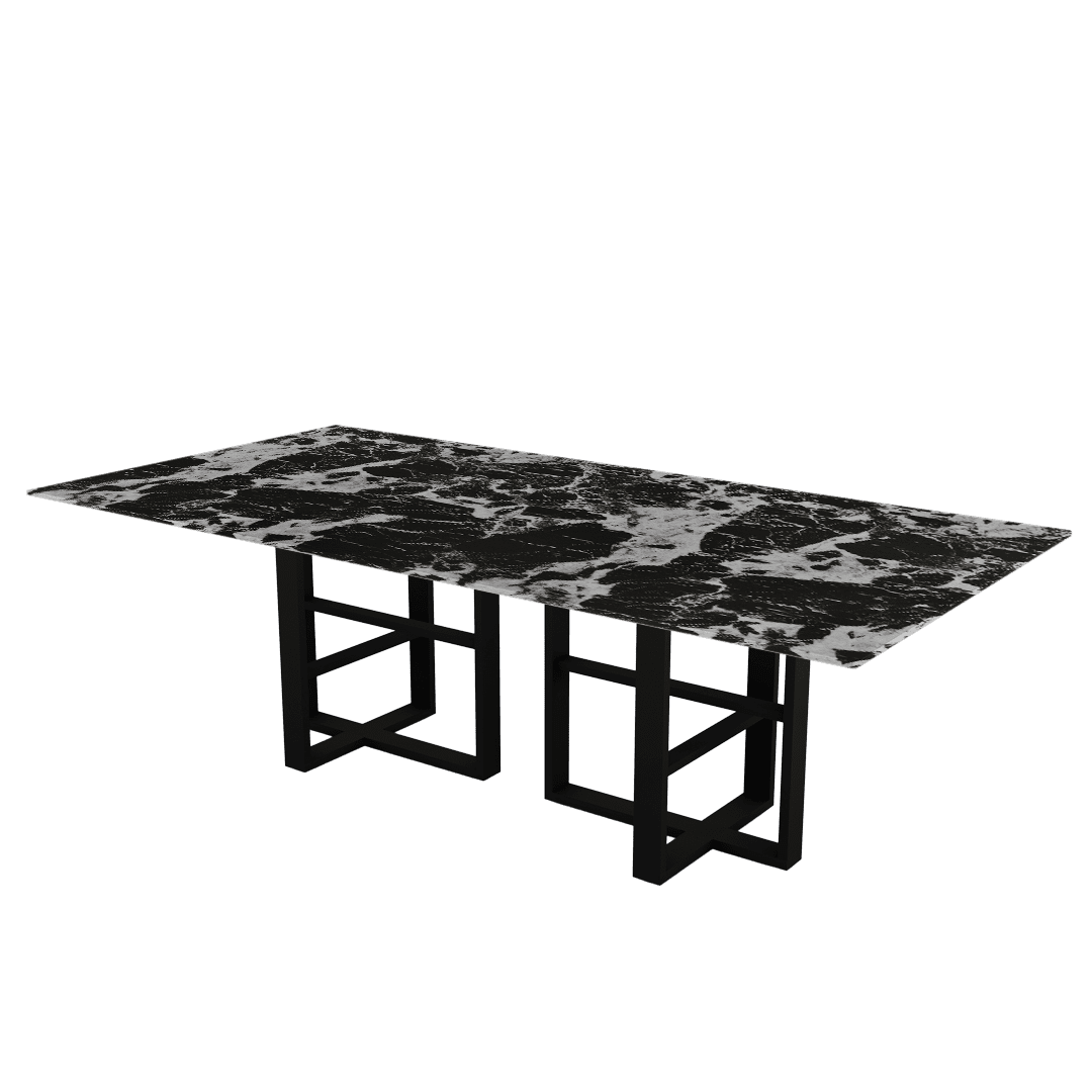 Rectangular Marble Dining Table 2.4×1.2m | Black Metal Trestle Base