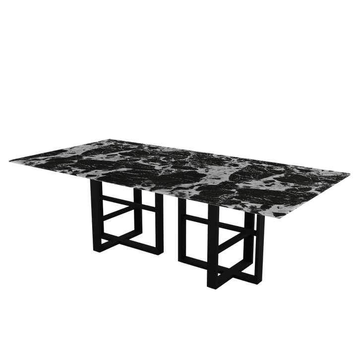 Rectangular Marble Dining Table 2.4×1.2m | Black Metal Trestle Base