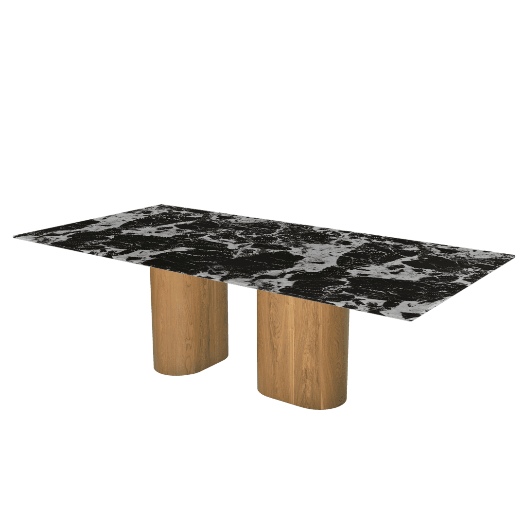 Oval Marble Dining Table 2.4×1.2m | Ash Wood Block Base