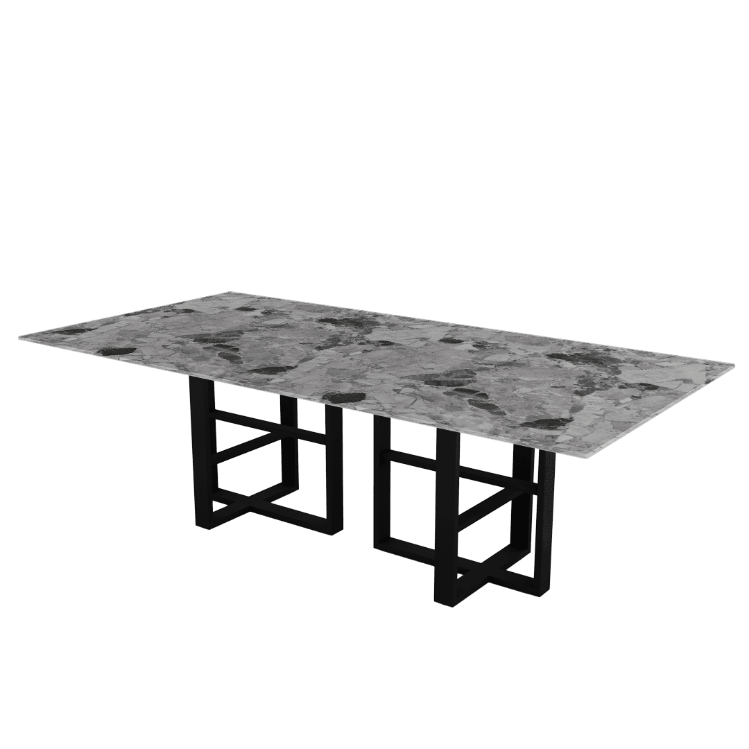 Rectangular Marble Dining Table 2.4×1.2m | Black Metal Trestle Base
