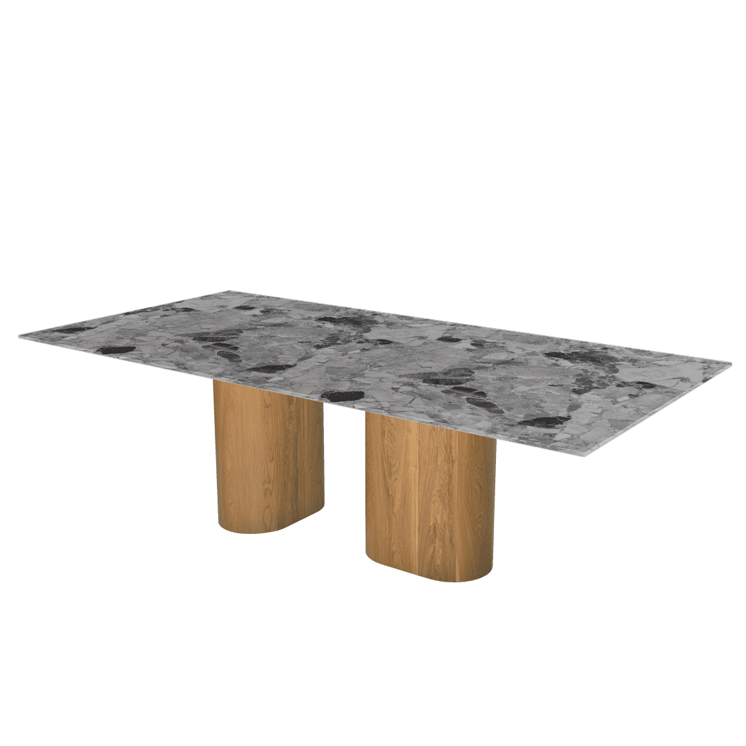 Oval Marble Dining Table 2.4×1.2m | Ash Wood Block Base