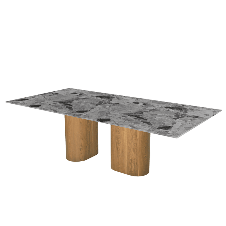 Oval Marble Dining Table 2.4×1.2m | Ash Wood Block Base